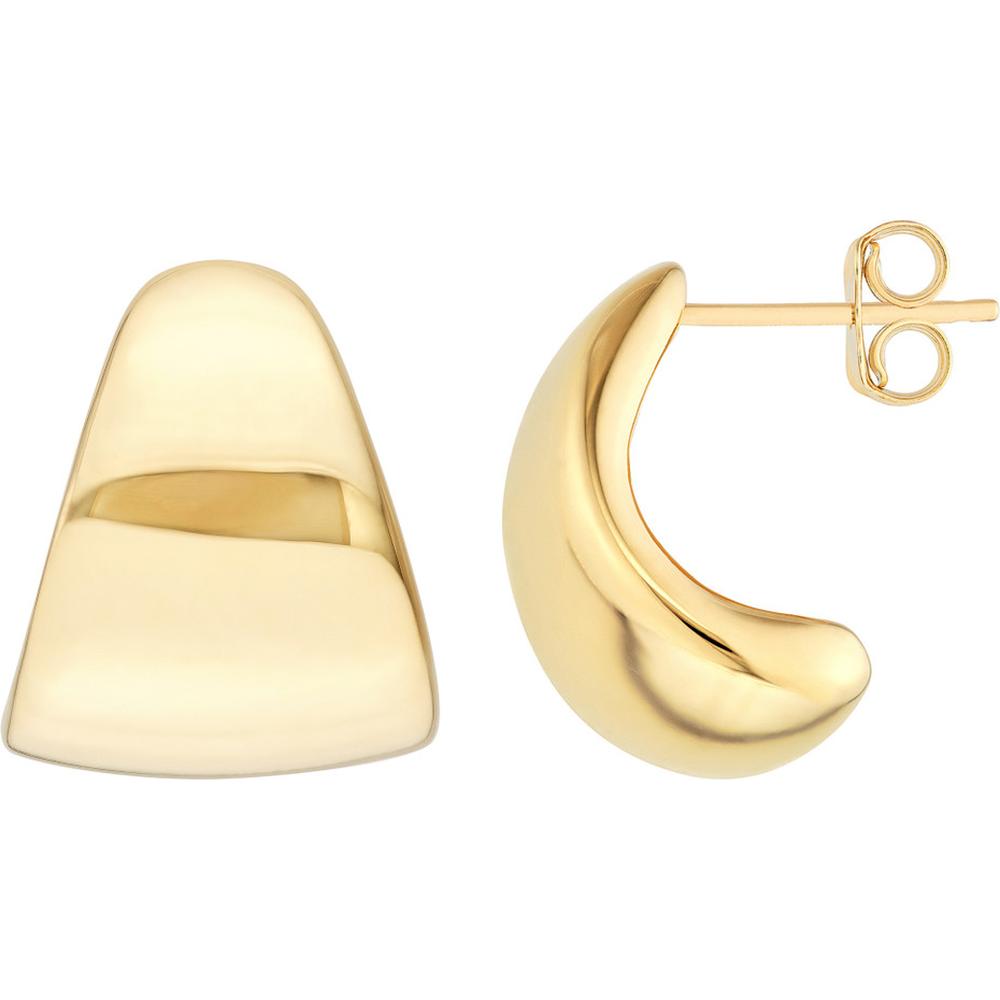 Olas d'Oro - 14K Yellow Gold Semi Hoop Earrings Classic Chic Design with Post & Nut Closure