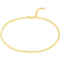Olas d'Oro - 14K Yellow Gold Side by Side Heart Station Anklet - Adjustable 9-10 Inches