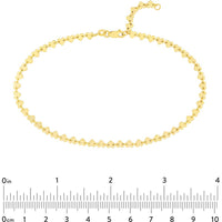 Olas d'Oro - 14K Yellow Gold Side by Side Heart Station Anklet - Adjustable 9-10 Inches