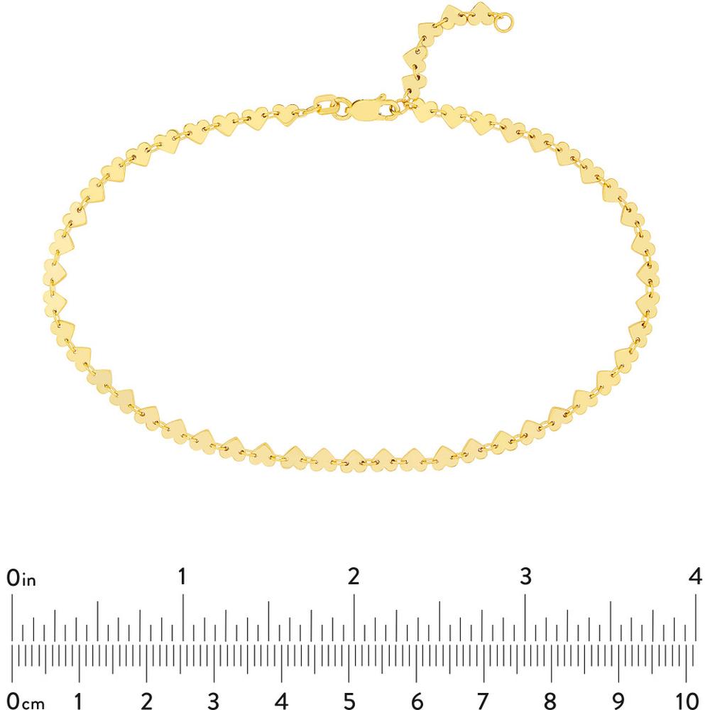 Olas d'Oro - 14K Yellow Gold Side by Side Heart Station Anklet - Adjustable 9-10 Inches
