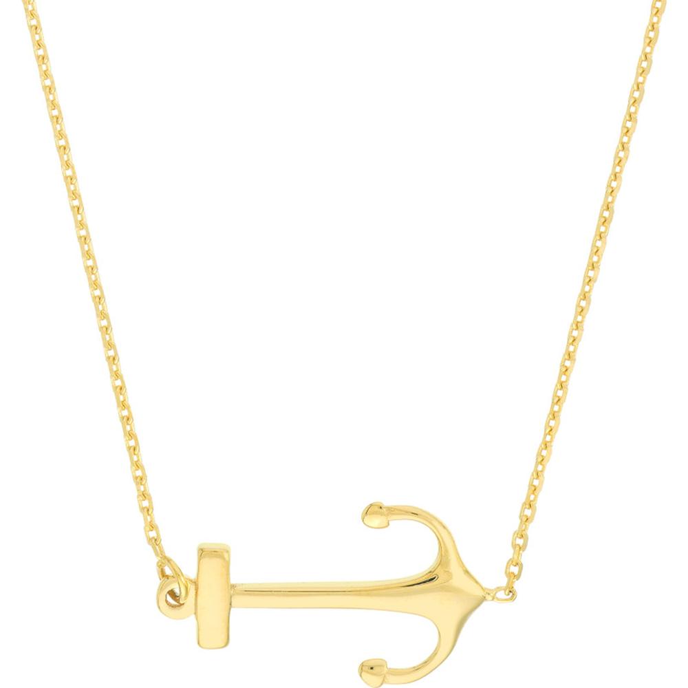 Olas d'Oro - 14K Yellow Gold Sideways Anchor Pendant Necklace - Adjustable with Lobster Clasp, 2.66 Grams