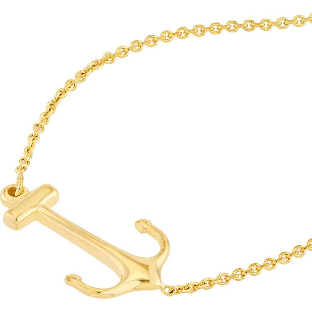 Olas d'Oro - 14K Yellow Gold Sideways Anchor Pendant Necklace - Adjustable with Lobster Clasp, 2.66 Grams