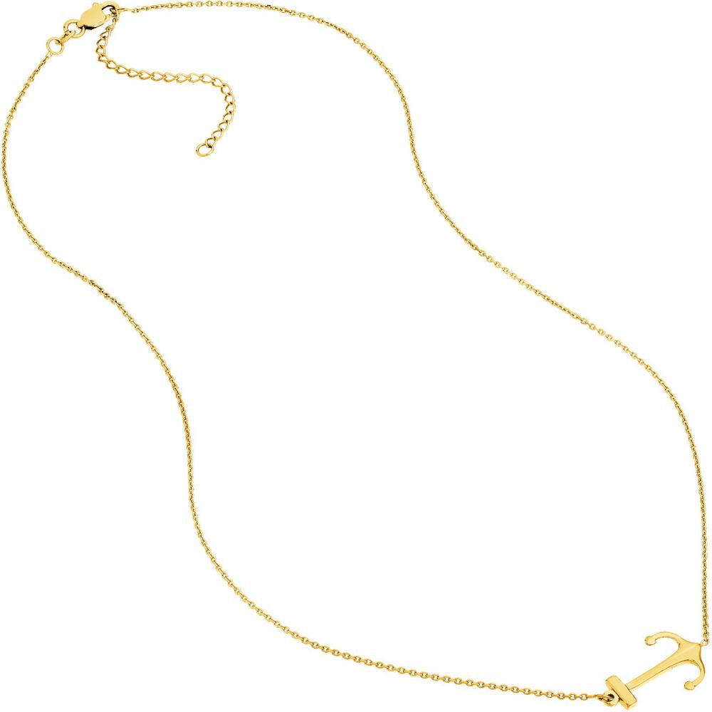 Olas d'Oro - 14K Yellow Gold Sideways Anchor Pendant Necklace - Adjustable with Lobster Clasp, 2.66 Grams