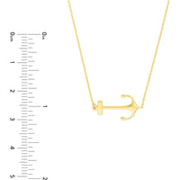 Olas d'Oro - 14K Yellow Gold Sideways Anchor Pendant Necklace - Adjustable with Lobster Clasp, 2.66 Grams