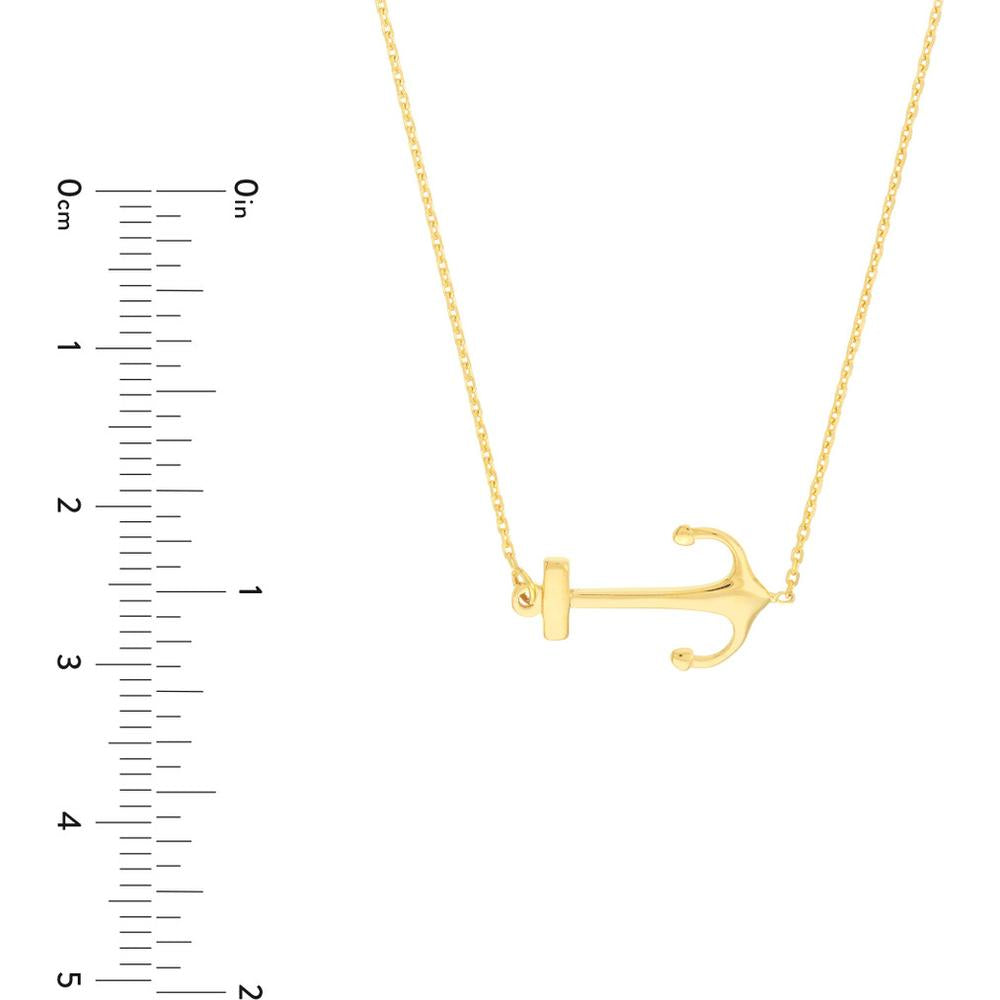 Olas d'Oro - 14K Yellow Gold Sideways Anchor Pendant Necklace - Adjustable with Lobster Clasp, 2.66 Grams