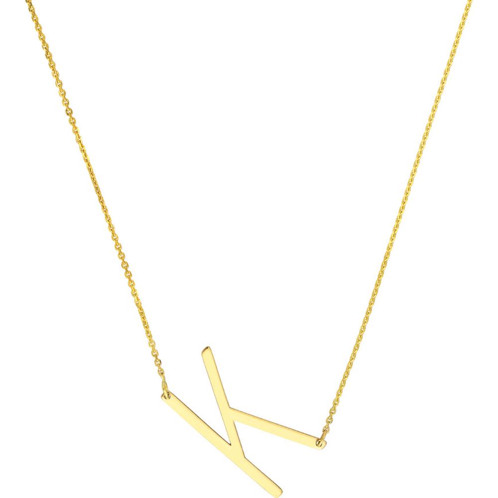 Olas d'Oro - 14K Yellow Gold Sideways Block Initial Pendant Necklace
