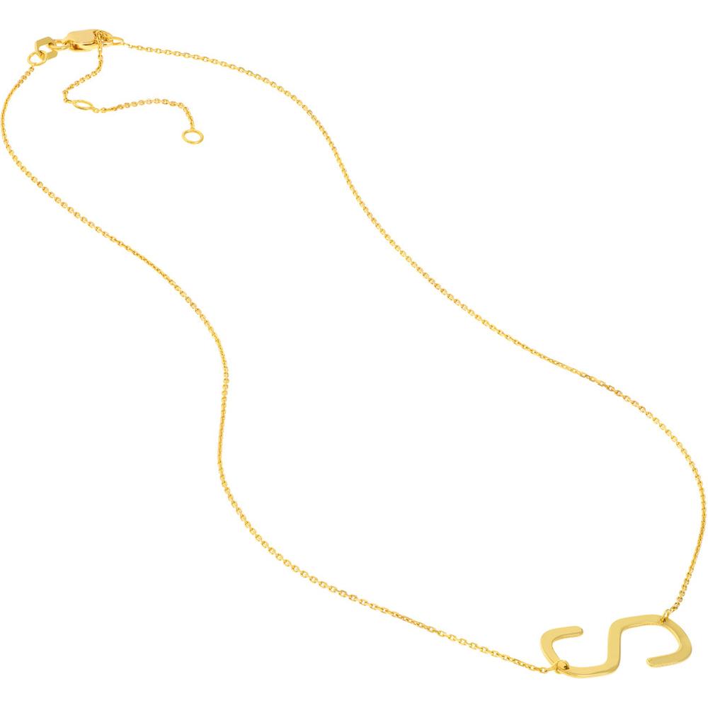 Olas d'Oro - 14K Yellow Gold Sideways Block Initial Pendant Necklace