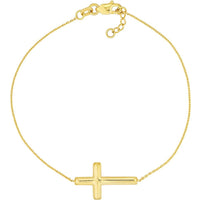Olas d'Oro - 14K Yellow Gold Sideways Cross Adjustable Bracelet - Elegant Faith Jewelry