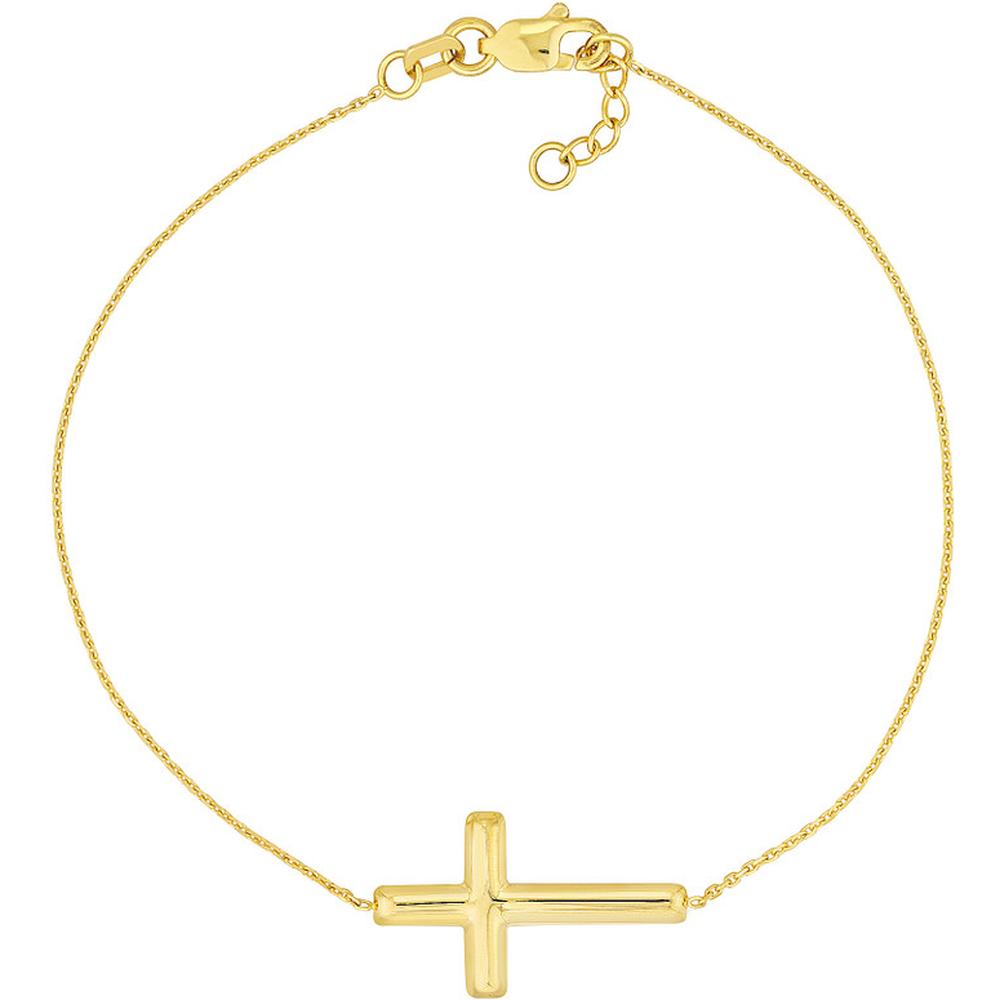 Olas d'Oro - 14K Yellow Gold Sideways Cross Adjustable Bracelet - Elegant Faith Jewelry