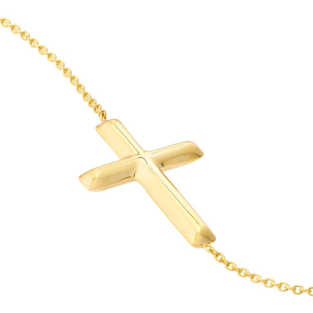 Olas d'Oro - 14K Yellow Gold Sideways Cross Adjustable Bracelet - Elegant Faith Jewelry