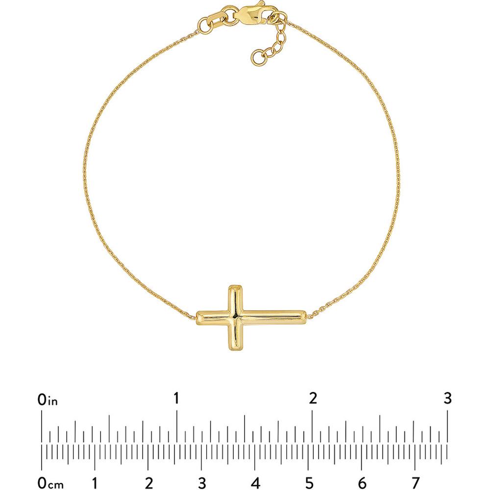 Olas d'Oro - 14K Yellow Gold Sideways Cross Adjustable Bracelet - Elegant Faith Jewelry