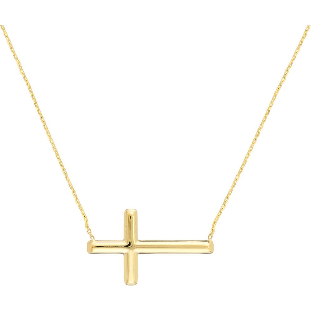 Olas d'Oro - 14K Yellow Gold Sideways Cross Adjustable Necklace  2.29g
