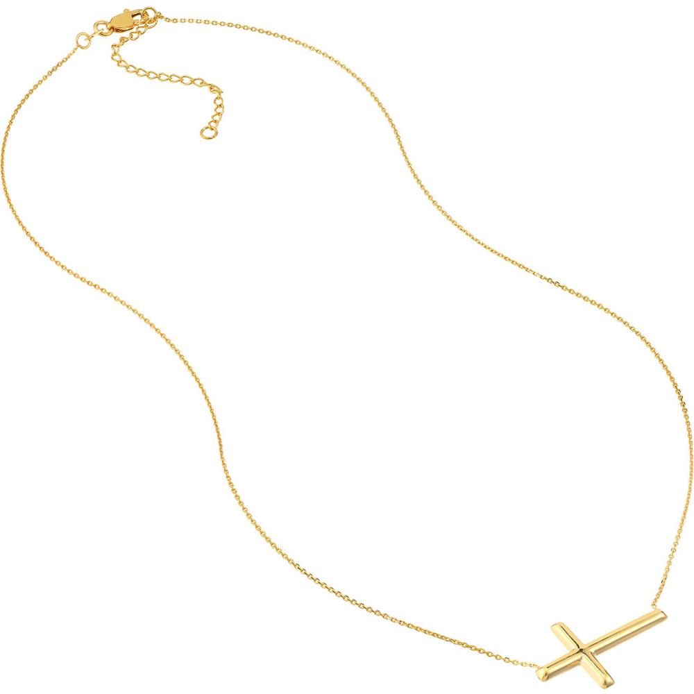 Olas d'Oro - 14K Yellow Gold Sideways Cross Adjustable Necklace  2.29g