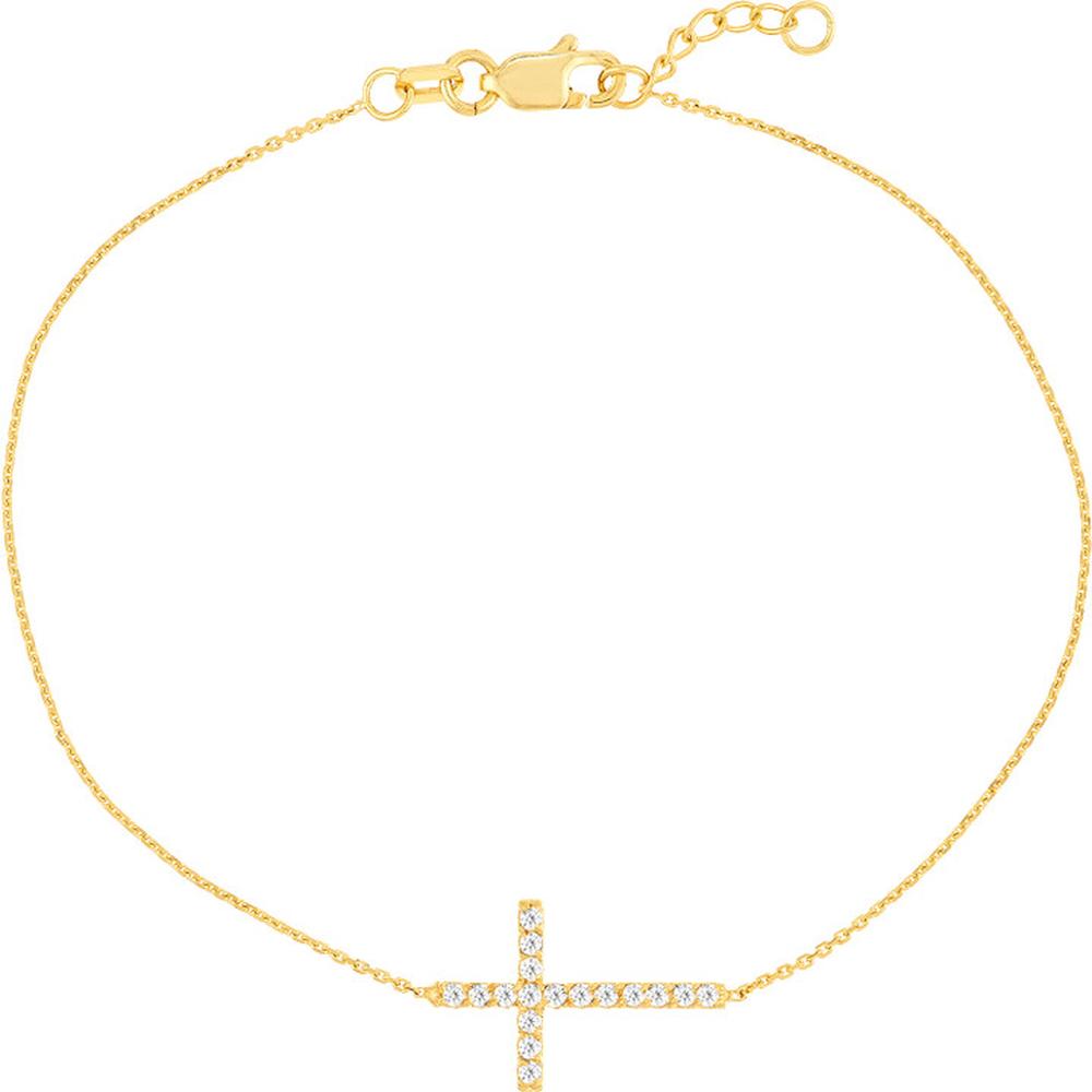 Olas d'Oro - 14K Yellow Gold Sideways Cross Bracelet with 1/6 Carat Diamond