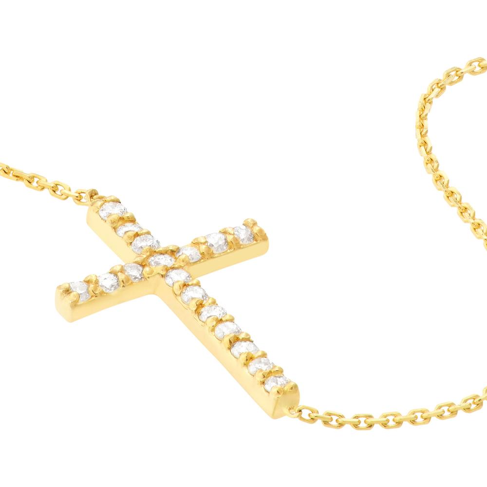 Olas d'Oro - 14K Yellow Gold Sideways Cross Bracelet with 1/6 Carat Diamond