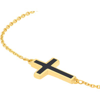 Olas d'Oro - 14K Yellow Gold Sideways Cross Bracelet with Black Enamel Detail