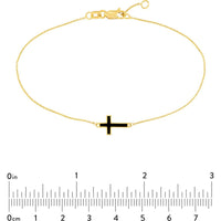 Olas d'Oro - 14K Yellow Gold Sideways Cross Bracelet with Black Enamel Detail