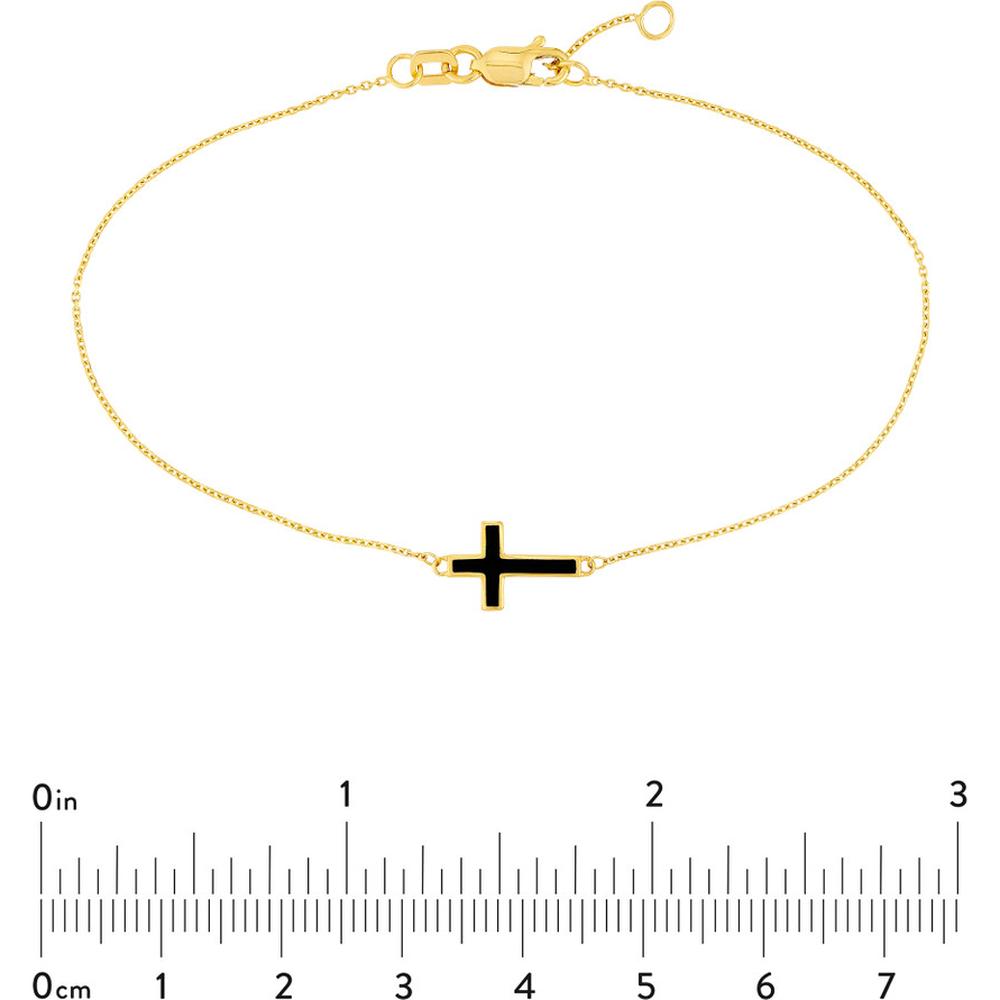 Olas d'Oro - 14K Yellow Gold Sideways Cross Bracelet with Black Enamel Detail