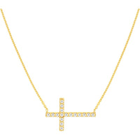 Olas d'Oro - 14K Yellow Gold Sideways Cross Necklace with 1/5 Total Carat Weight Diamonds