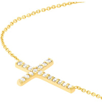 Olas d'Oro - 14K Yellow Gold Sideways Cross Necklace with 1/5 Total Carat Weight Diamonds