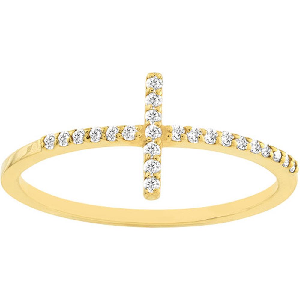 Olas d'Oro - 14K Yellow Gold Sideways Cross Ring with 1/6tcw Diamond - Size 8