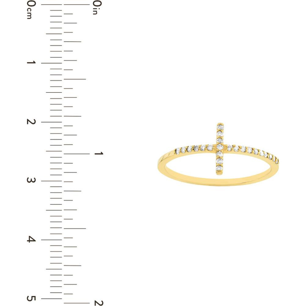 Olas d'Oro - 14K Yellow Gold Sideways Cross Ring with 1/6tcw Diamond - Size 8