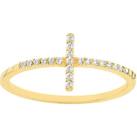 Olas d'Oro - 14K Yellow Gold Sideways Cross Ring with Diamond Accent - 1/6 Carat Total Diamond Weight