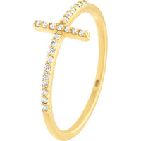 Olas d'Oro - 14K Yellow Gold Sideways Cross Ring with Diamond Accent - 1/6 Carat Total Diamond Weight