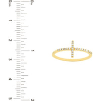 Olas d'Oro - 14K Yellow Gold Sideways Cross Ring with Diamond Accent - 1/6 Carat Total Diamond Weight