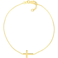 Olas d'Oro - 14K Yellow Gold Sideways Mini Cross Adjustable Bracelet - 1.04 Grams Average Weight