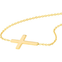 Olas d'Oro - 14K Yellow Gold Sideways Mini Cross Adjustable Bracelet - 1.04 Grams Average Weight