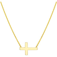 Olas d'Oro - 14K Yellow Gold Sideways Mini Cross Adjustable Necklace - Elegant Faith Jewelry Piece