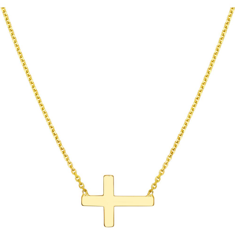 Olas d'Oro - 14K Yellow Gold Sideways Mini Cross Adjustable Necklace - Elegant Faith Jewelry Piece