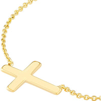 Olas d'Oro - 14K Yellow Gold Sideways Mini Cross Adjustable Necklace - Elegant Faith Jewelry Piece