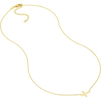 Olas d'Oro - 14K Yellow Gold Sideways Mini Cross Adjustable Necklace - Elegant Faith Jewelry Piece