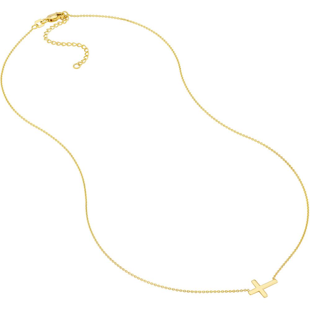 Olas d'Oro - 14K Yellow Gold Sideways Mini Cross Adjustable Necklace - Elegant Faith Jewelry Piece