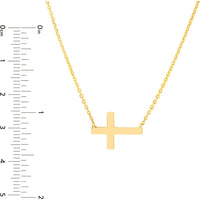 Olas d'Oro - 14K Yellow Gold Sideways Mini Cross Adjustable Necklace - Elegant Faith Jewelry Piece