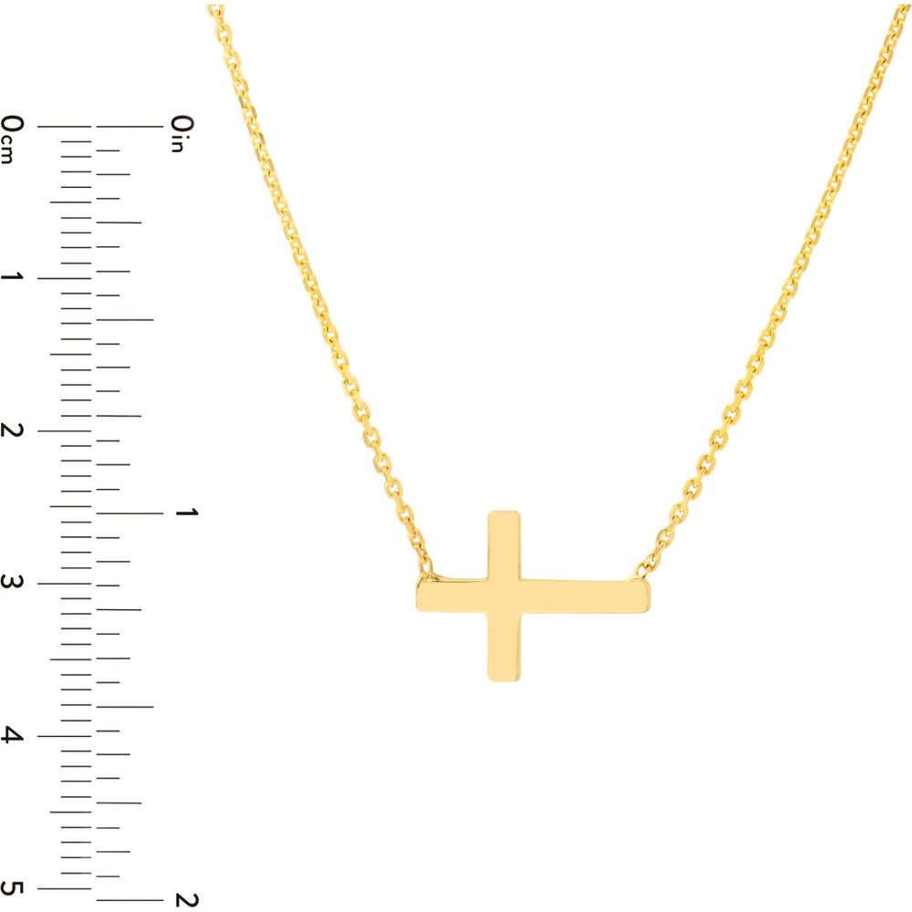 Olas d'Oro - 14K Yellow Gold Sideways Mini Cross Adjustable Necklace - Elegant Faith Jewelry Piece
