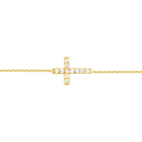 Olas d'Oro - 14K Yellow Gold Sideways Mini CZ Cross Adjustable Bracelet - 1.21 Grams