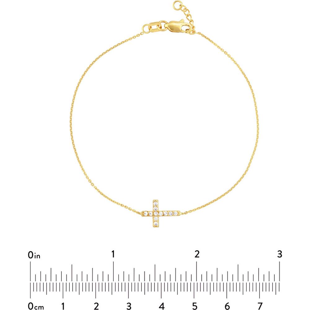 Olas d'Oro - 14K Yellow Gold Sideways Mini CZ Cross Adjustable Bracelet - 1.21 Grams
