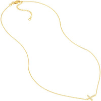 Olas d'Oro - 14K Yellow Gold Sideways Mini CZ Cross Adjustable Necklace - Faith and Sparkle in a Modern Design