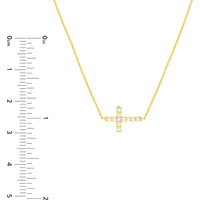 Olas d'Oro - 14K Yellow Gold Sideways Mini CZ Cross Adjustable Necklace - Faith and Sparkle in a Modern Design