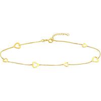 Olas d'Oro - 14K Yellow Gold Sideways Open Hearts Adjustable Anklet with Box Chain