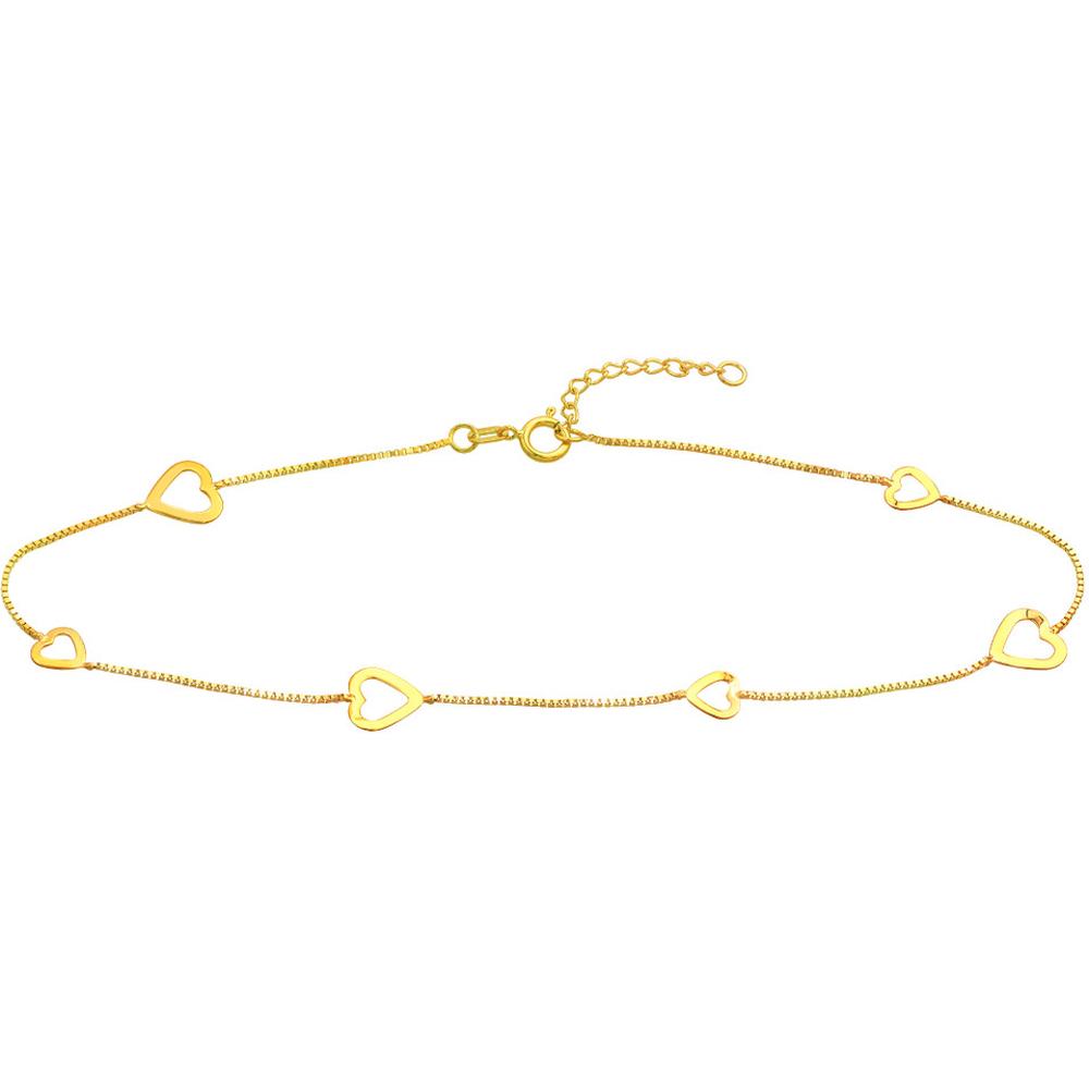 Olas d'Oro - 14K Yellow Gold Sideways Open Hearts Adjustable Anklet with Box Chain
