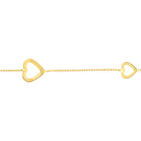 Olas d'Oro - 14K Yellow Gold Sideways Open Hearts Adjustable Anklet with Box Chain