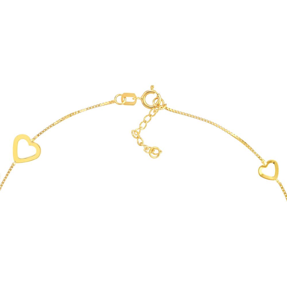 Olas d'Oro - 14K Yellow Gold Sideways Open Hearts Adjustable Anklet with Box Chain