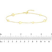 Olas d'Oro - 14K Yellow Gold Sideways Open Hearts Adjustable Anklet with Box Chain