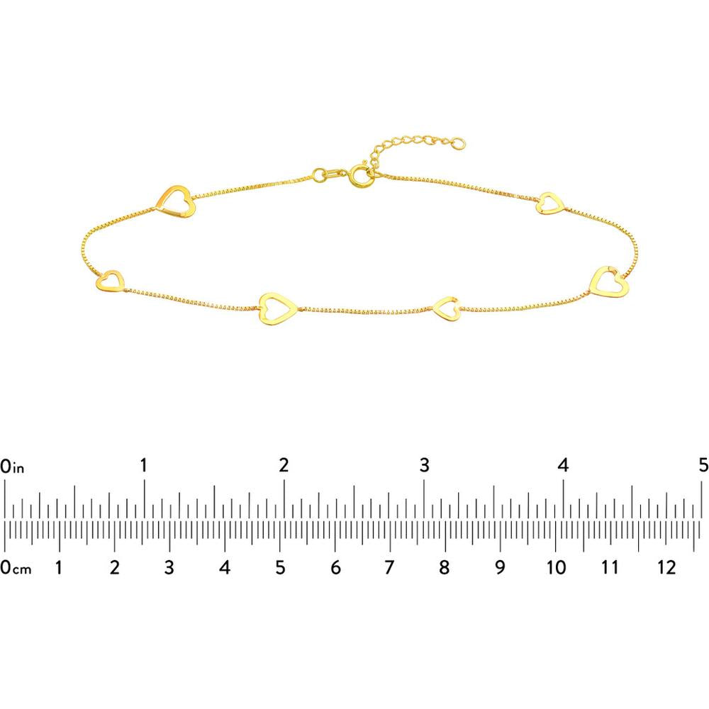 Olas d'Oro - 14K Yellow Gold Sideways Open Hearts Adjustable Anklet with Box Chain