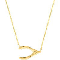 Olas d'Oro - 14K Yellow Gold Sideways Wishbone Adjustable Necklace Luck and Fortune Symbol
