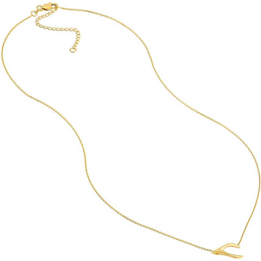 Olas d'Oro - 14K Yellow Gold Sideways Wishbone Adjustable Necklace Luck and Fortune Symbol